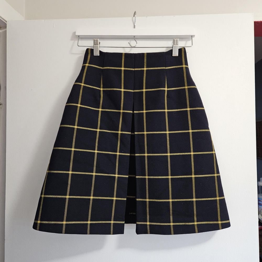 Opening Ceremony Navy and Yellow Checkered A-Line Skirt